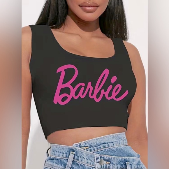 Tops - NWOT 🖤💖 BARBIE Crop Tank top charcoal and hot pink, polyester, size L